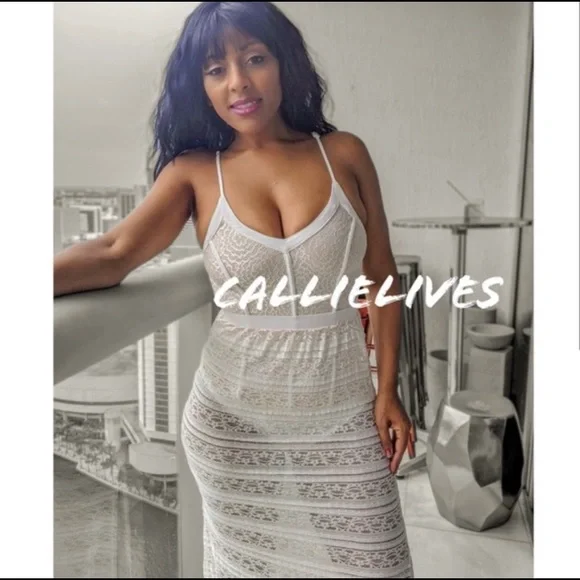 New! Clearance 🔥 Lacy Ivory Split Knit Maxi Skirts - Picture 2 of 7